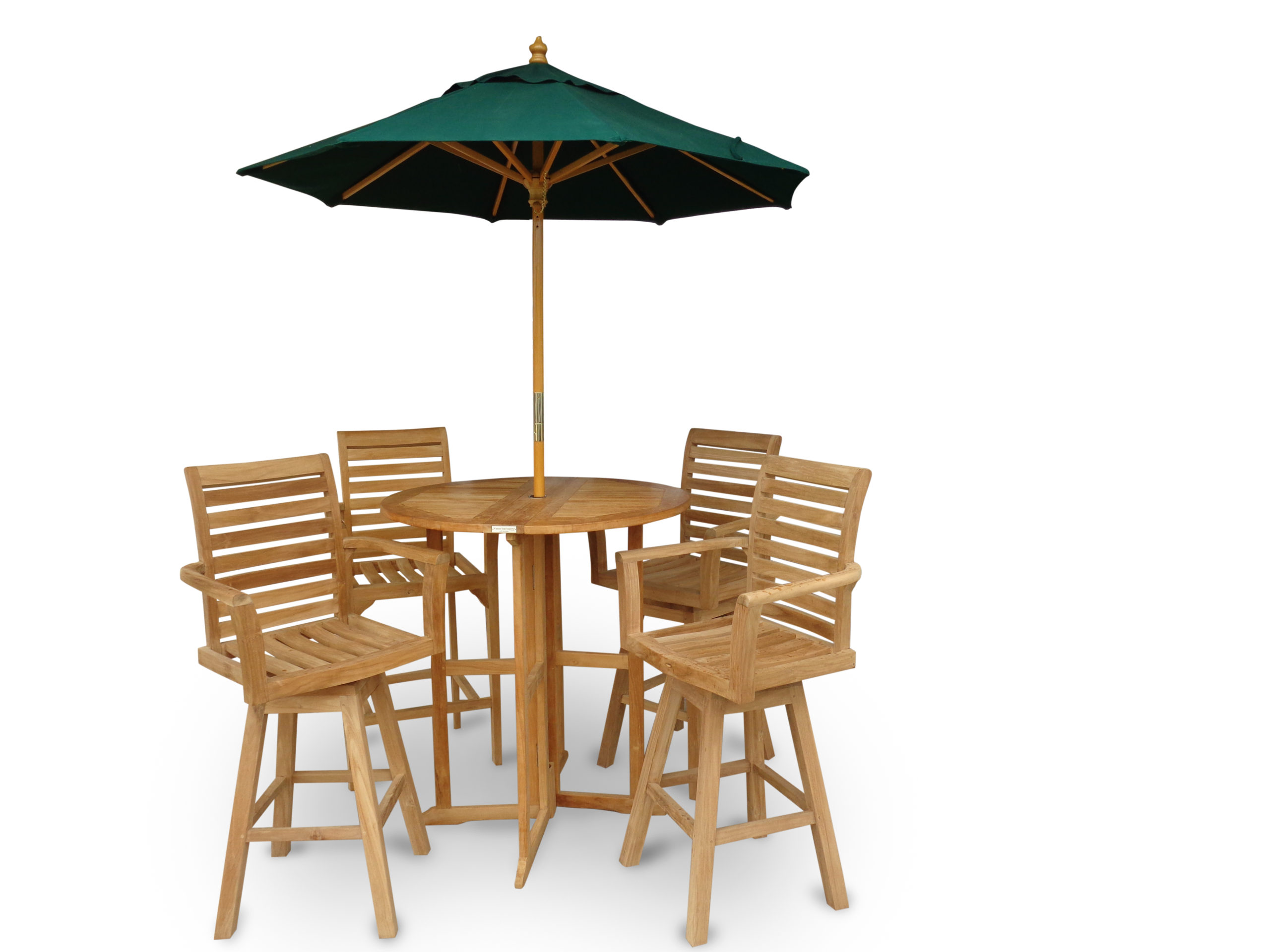 St. Moritz Swivel Bar Chairs w 39 Round Nassau Bar Teak Table w Umbrella